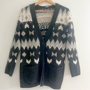 J. Jill Fair Isle Icelandic Nordic Wool Blend Beaded Cardigan Sweater Gray XS